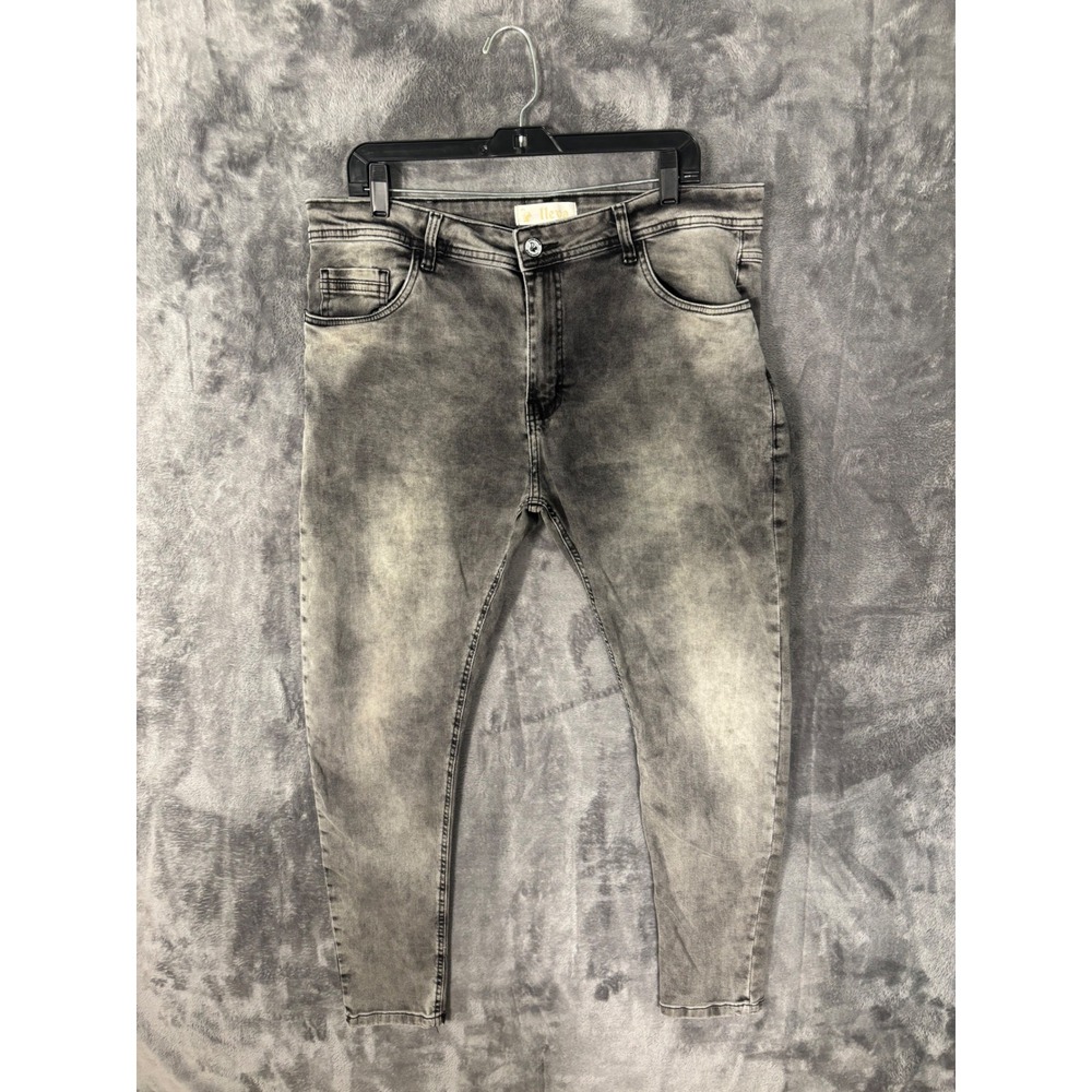 Lleva Mens Gray Acid Wash Skinny Jeans Slim Fit Denim Gray Size 36 x 28